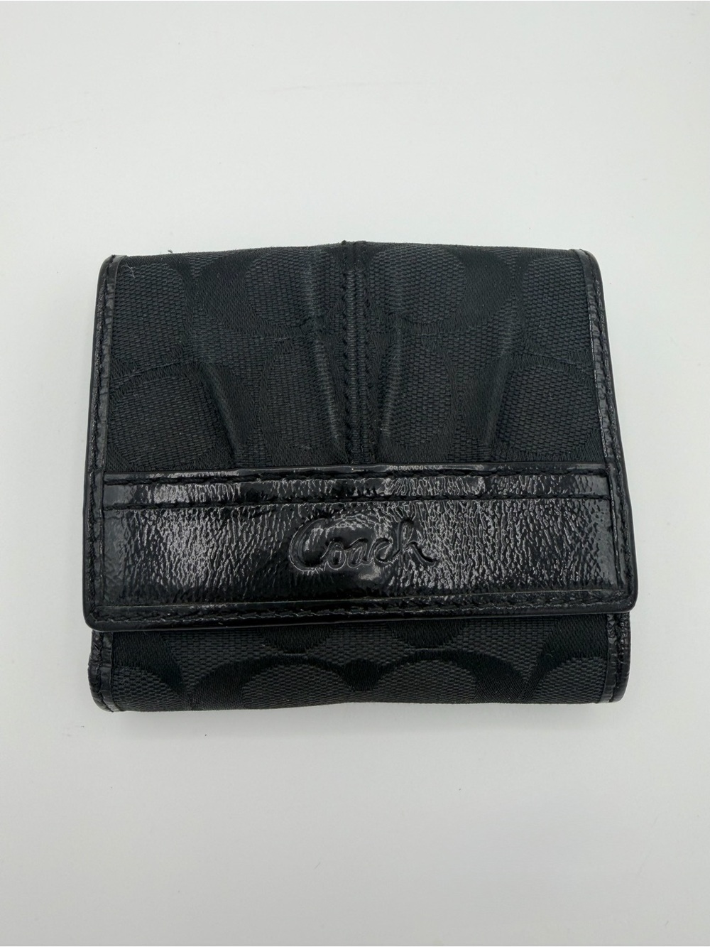 Coach Vintage Soho Signature Pleated Compact Wallet Y2K-Era Black leather Trim